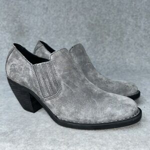 New Born Fredrika Ankle Boots Women's 8.5 Grey Suede Western Look Stacked Heel‎